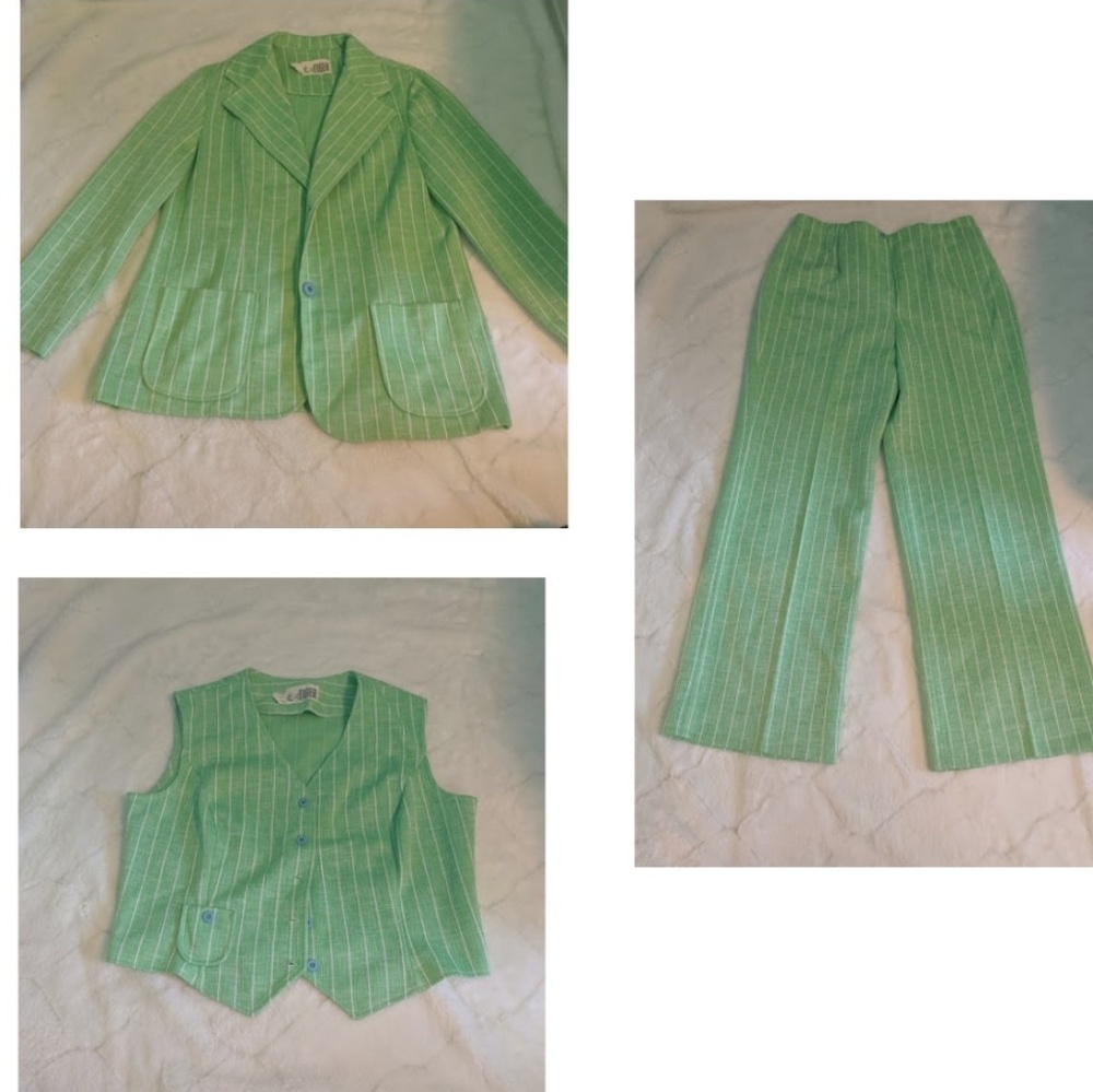 Vintage Green/ white stripe  3 piece set